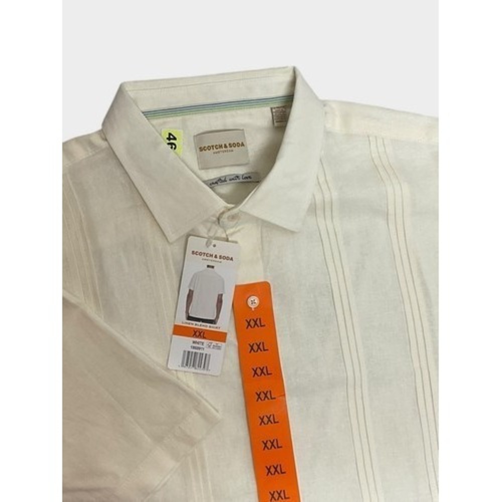 NWT Scotch & Soda Ivory/Cream Short Sleeve Button Up Shirt Men 2XL Bangladesh
